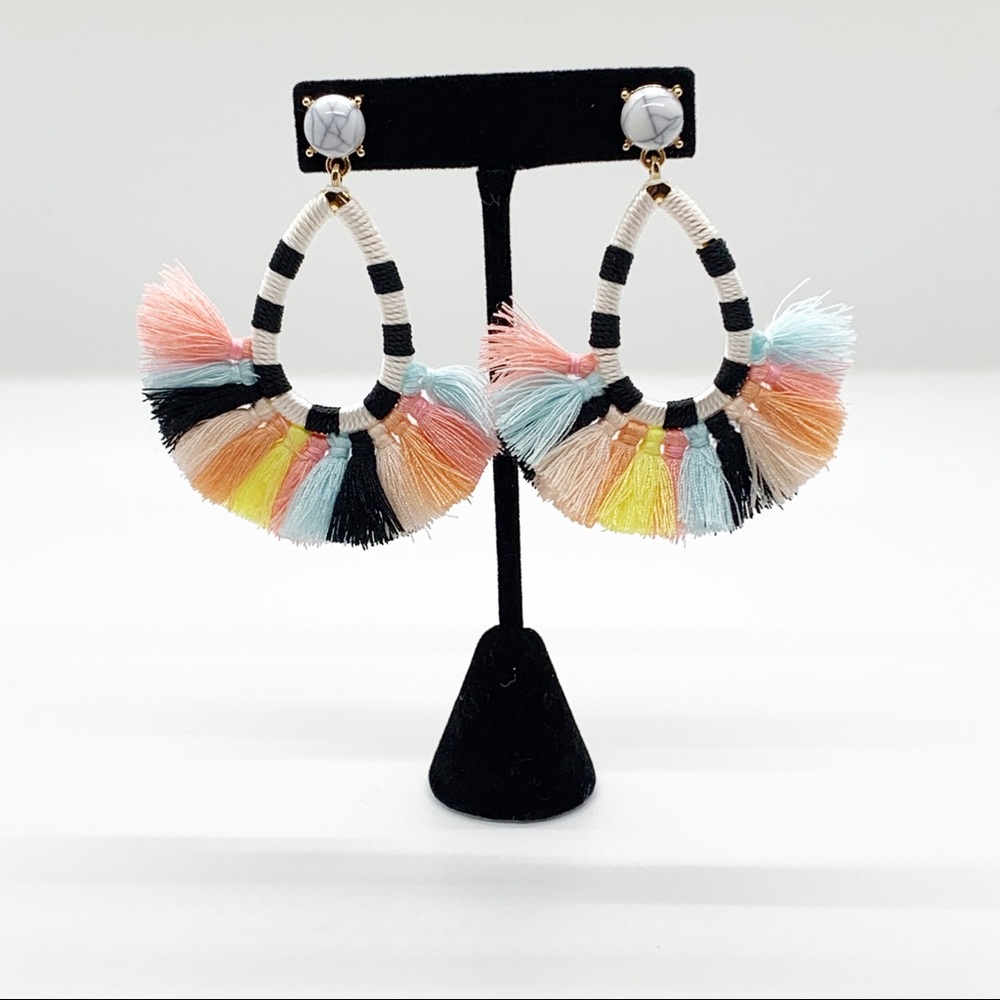 NEW Boho Colorful Fringe Statement Earrings - Picture 2 of 6